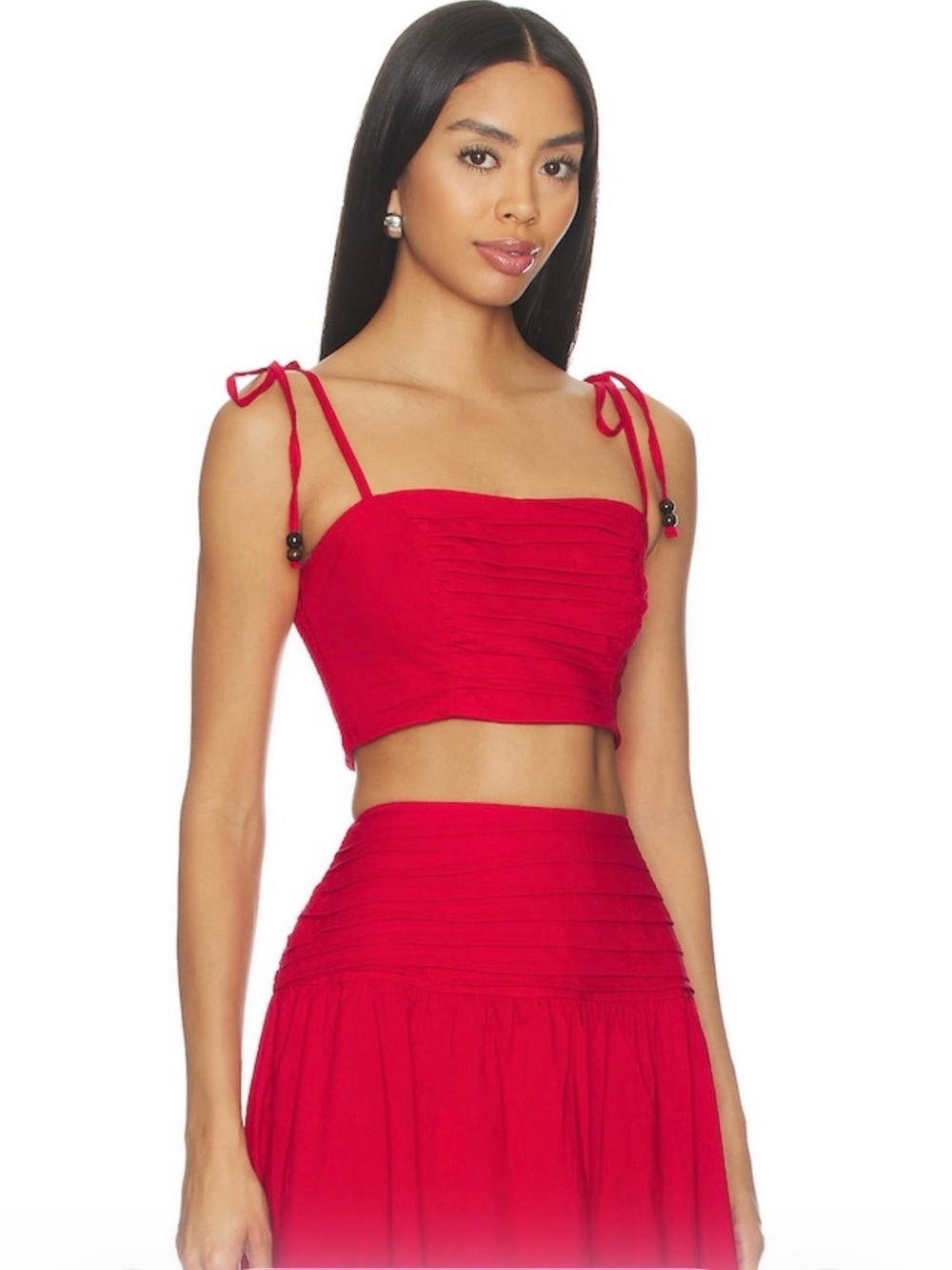 REVOLVE Red Tie-Shoulder Ruched Crop Top